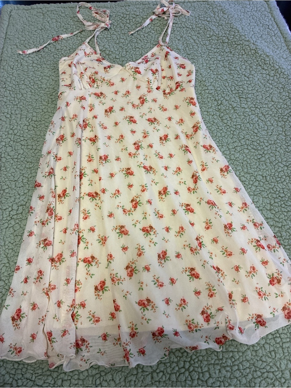 See You Monday Cream Floral Tie-Shoulder Sundress with Pink Roses